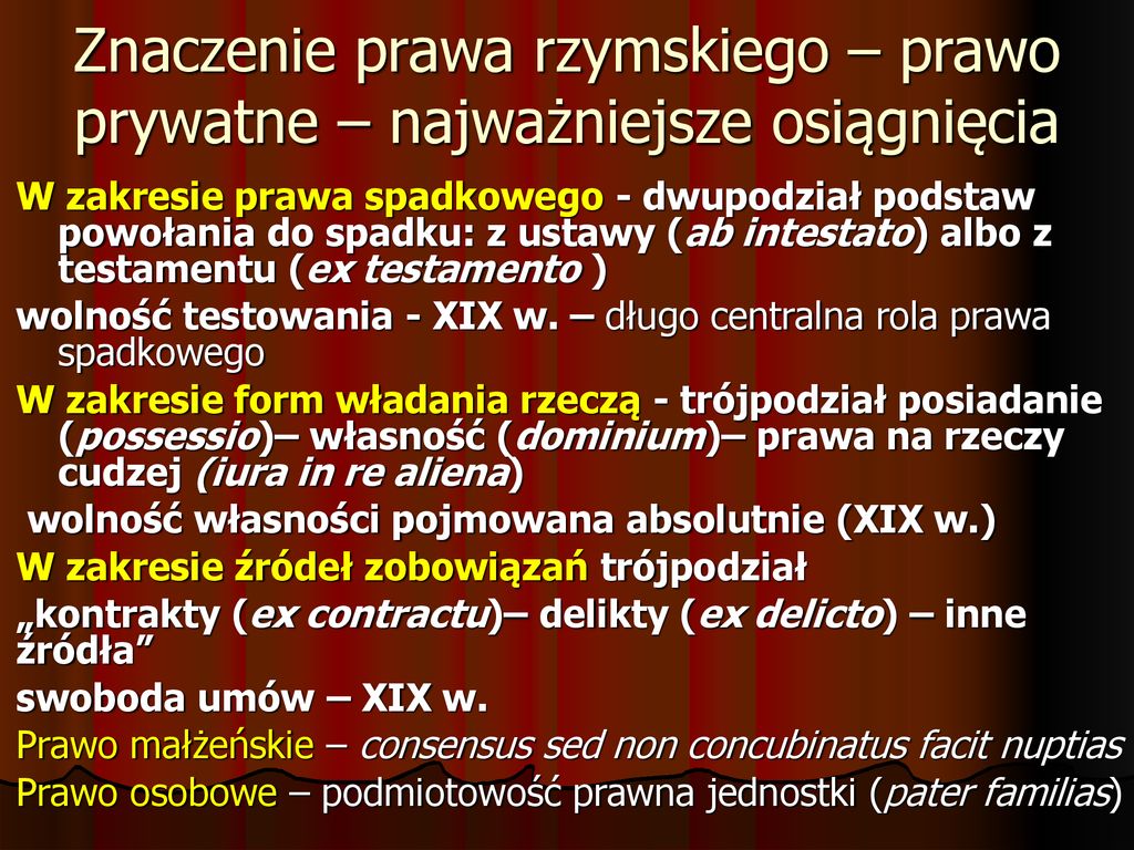 Prawo rzymskie przedmiot wykładu ppt pobierz